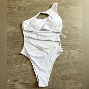 Fashion Nova White Cut Out Strappy One Piece Swimsuit Size Small Swim